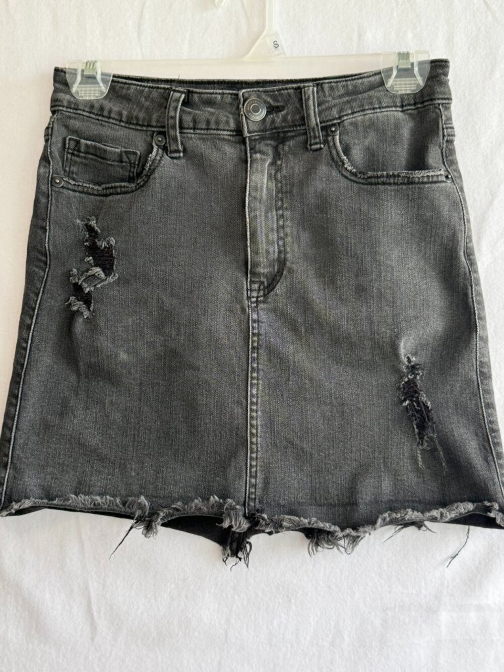 AERO High Rise Distressed Black Denim Mini Skirt Size 0